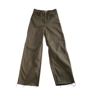 Reformation Emma High Rise Wide Leg Jean Sz 25 Army Green Flare Boho Raw Hem